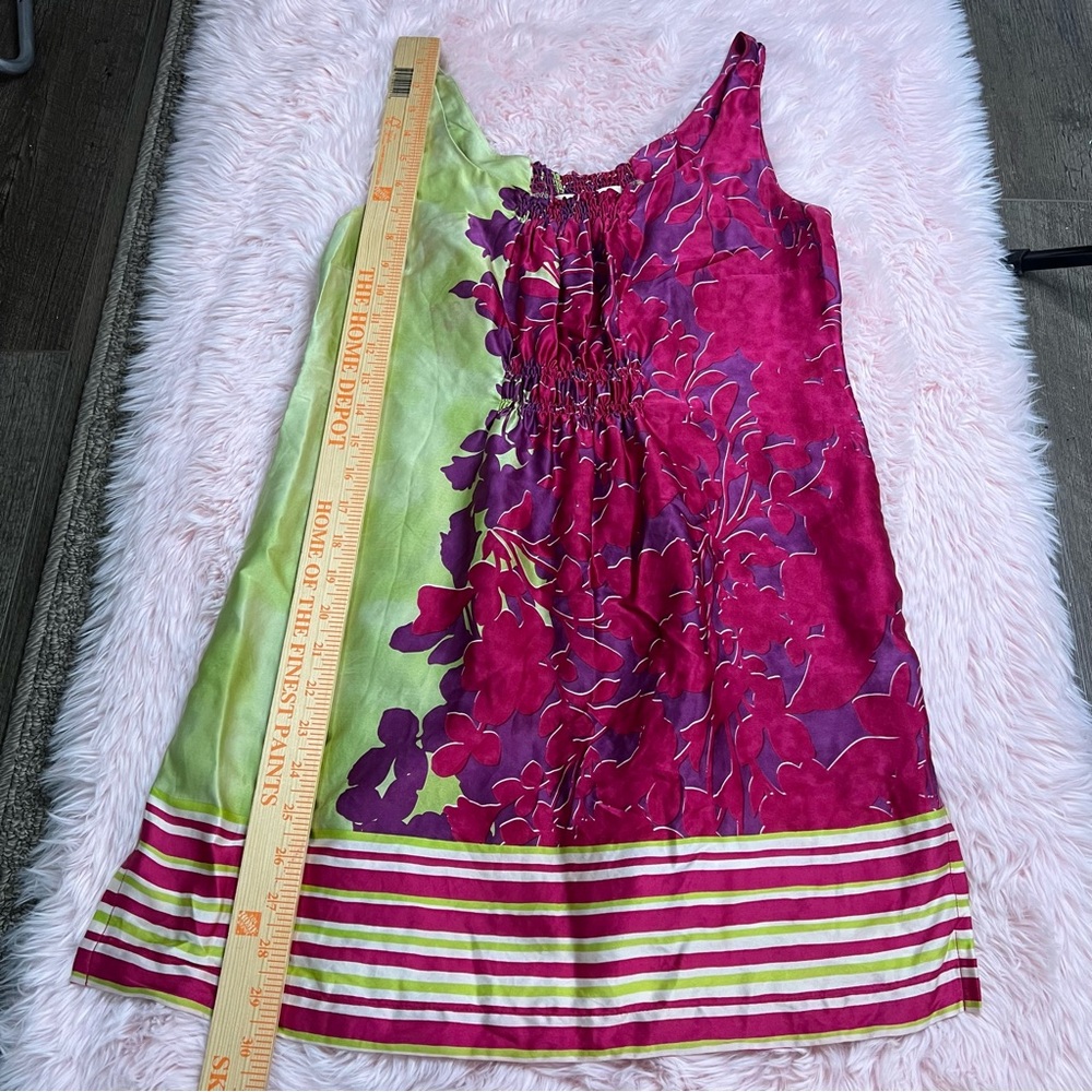 Cabi 100% Silk Pink Green Floral Stripe Color Block Sleeveless Tunic Blouse Sz S - Picture 7 of 11